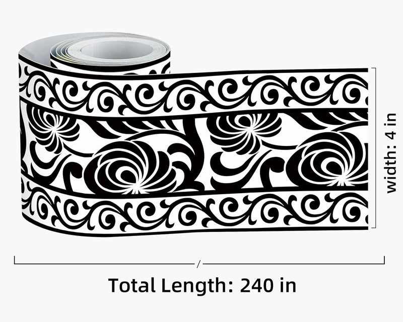 FLFK Mirror Border Peel and Stick - Black and White Wallpaper Borders Decal Trim Floral Pattern 4" x 240" - Image 2